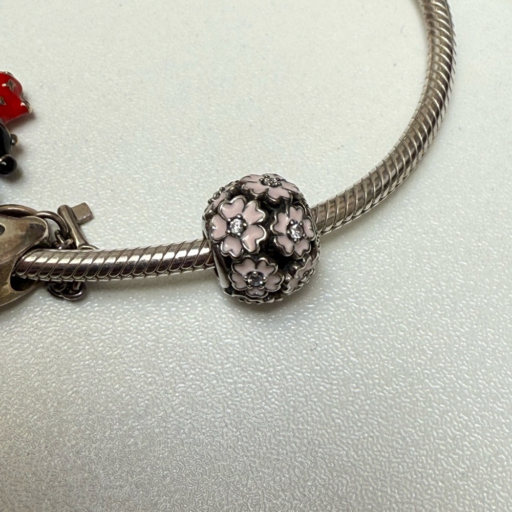 Pandora Silver Bracelet with Pink Floral Charm